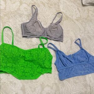 Victoria's Secret Lace and Mesh Bra Trio - Green, Gray, Blue